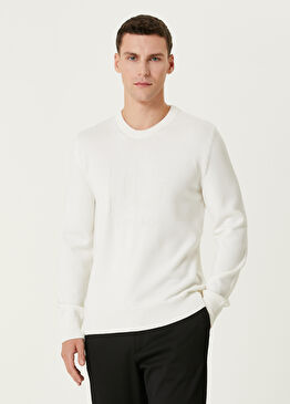 Beyaz Logo Jakarlı Yün Triko