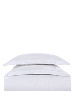 Gloria Beyaz Bej Pamuk Saten Nakışlı Çift Kişilik Nevresim Seti 200 x 220 cm