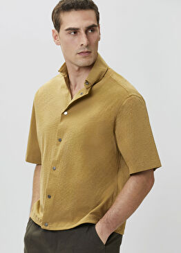 Relaxed Fit Yağ Yeşili Gofreli Gömlek