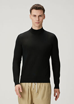 Siyah Yarım Balıkçı Yaka Yün Kazak