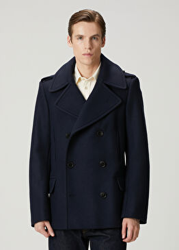 Lacivert Yün Kruvaze Kaban