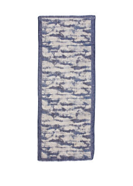 Beyaz Lacivert Batik Desenli Erkek Keten Şal
