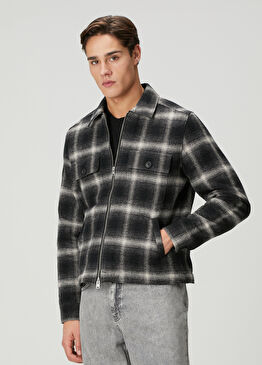 Bayo Siyah Beyaz Ekoseli Organik Pamuk Kaban