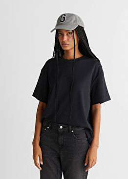 Logolu Siyah Kısa Kollu Kadın T-shirt