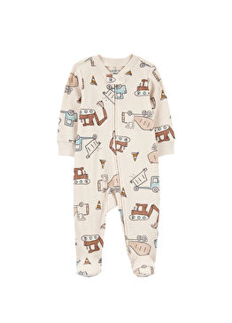Ekru Baskılı Fermuarlı Erkek Bebek Uyku Tulumu