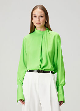 Yeşil Drapeli İpek Gömlek