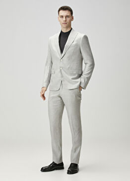 Açık Gri Yelek Detaylı Yün Takım Elbise