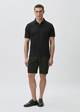Slim Fit Siyah Teknik Kumaş Duble Paça Şort
