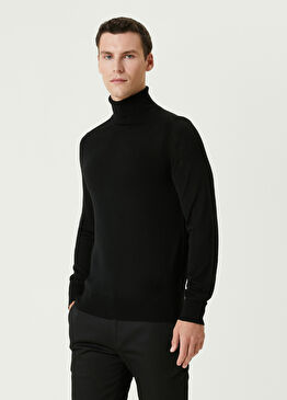 Siyah Balıkçı Yaka Merino Kazak