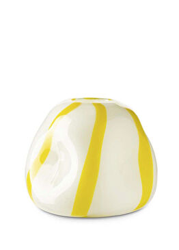 Beyaz Sarı Çizgili Cam Vazo