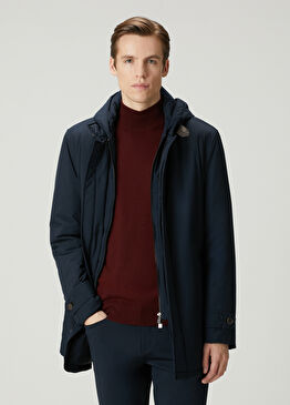 Lacivert İç Yaka Detaylı Kaban