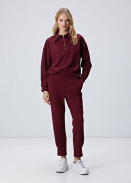 Bordo Paçası Pile Detaylı Eşofman