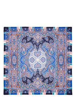 Mavi Etnik Desenli Kadın Kaşmir Şal