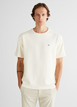 Jacquard c-neck Krem Relaxed Fit Kısa Kollu Erkek T-shirt