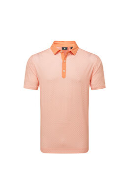 Checker Print Lisle Turuncu Kısa Kollu Erkek Golf T-Shirt