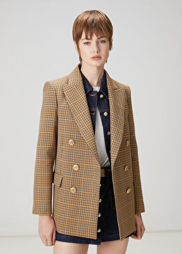 Camel Desenli Kruvaze Ceket