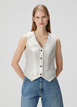 Averie Relaxed Fit Silver Keten Yelek