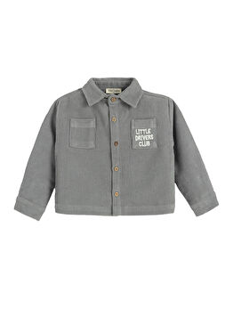 Little Driver Baskılı Antrasit Fitillli Dokuma Kadife Unisex Bebek Gömlek