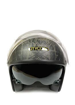 Vintage Stil Çift Vizörlü Grafiti Desenli Unisex Yarım Açık Motosiklet Kaskı