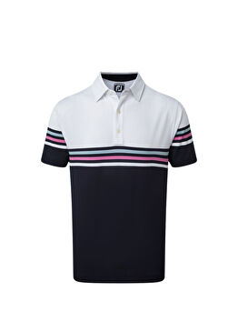 White Navy Stretch Pique Renk Bloklu Polo Yaka Kısa Kollu Erkek Golf T-Shirt