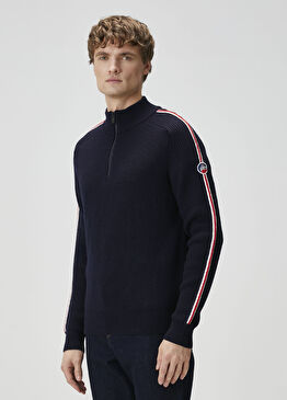 Dorianau Lacivert Yakası Fermuarlı Yün Kazak