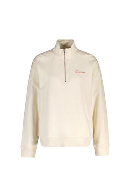 Krem Rengi Yarım Fermuarlı Kadın Sweatshirt