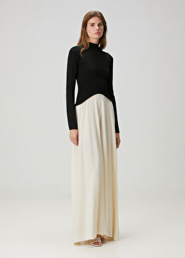 Ekru Siyah Maxi Elbise