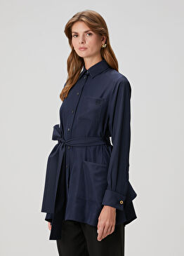 Lacivert İpek Gömlek