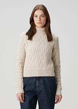 Bej Logo Motifli Yün Triko