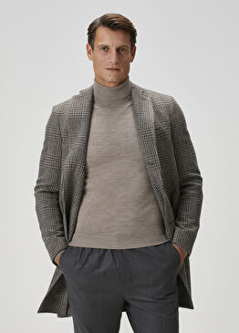 Ekose Desenli Yün Palto