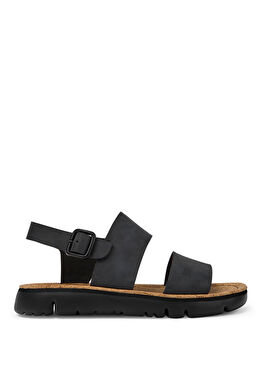 Oruga Siyah Deri Kadın Sandalet