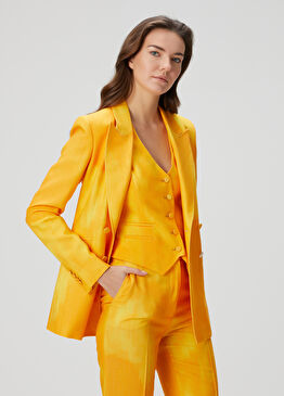 Angela Sarı Kruvaze Yün Blazer