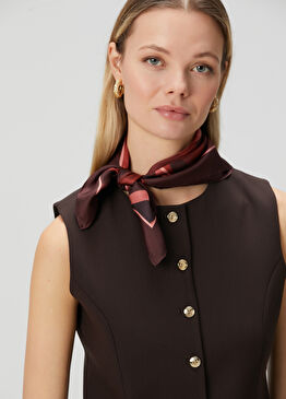 Bordo Yaprak Desenli Kadın İpek Fular