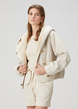 Biane Krem Kapüşonlu Denim Ceket