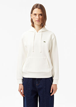 Beyaz Kapüşonlu Relaxed Fit Uzun Kollu Kadın Sweatshirt