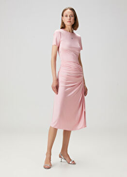 4G Pembe Drapeli Midi Elbise