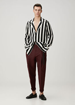 Bordo Pilili Keten Pantolon