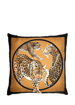 Leopar Desenli 75x75 cm İpek Dekoratif Yastık