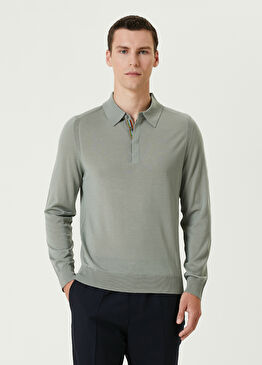 Açık Yeşil Polo Yaka Merino Triko