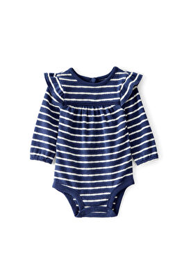 Çizgili Lacivert Fırfırlı Kız Bebek Çıtçıtlı Body