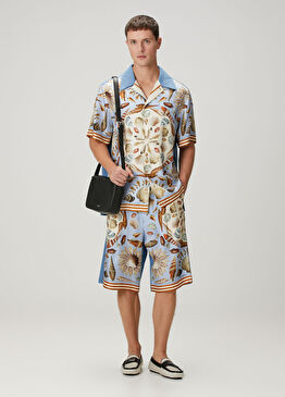 Açık Mavi Figür Desenli Bermuda