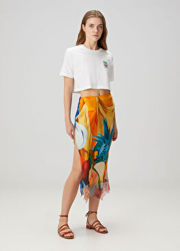 Salpicon Desenli Midi İpek Etek