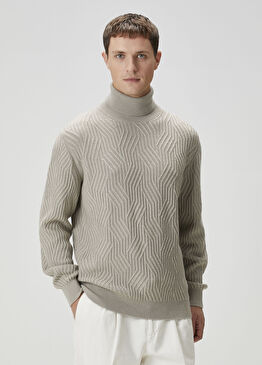 Bej Balıkçı Yaka Yün Kazak