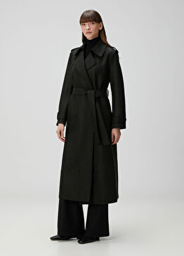 Koyu Haki Yün Palto