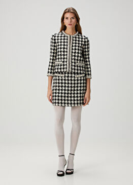 Siyah Ekru Mini Tweed Etek