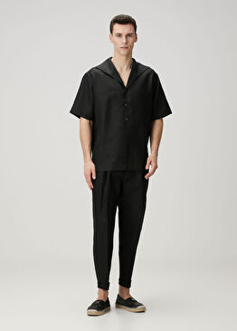 Siyah Pilili Keten Pantolon