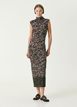 Haki Desenli Midi Elbise