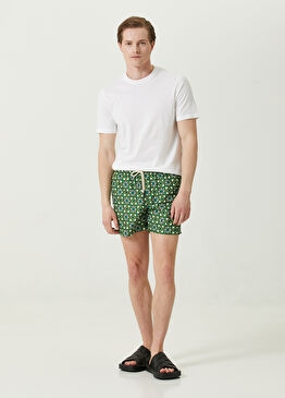 Yeşil Beli Kordonlu Geometrik Desenli Mayo