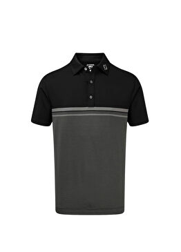 Stretch Pique Black White Renk Bloklu Polo Yaka Kısa Kollu Erkek  Golf T-Shirt 