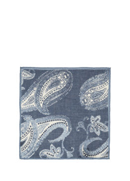 Lacivert Beyaz Keten Karışımlı Poşet Mendil